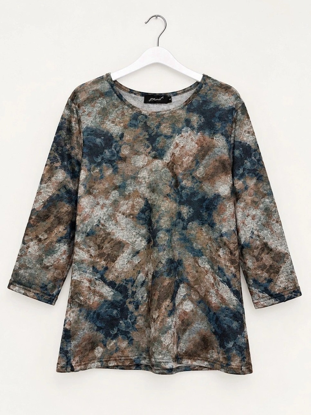 Xandres Abstract Long Sleeve Top in Blue & Brown